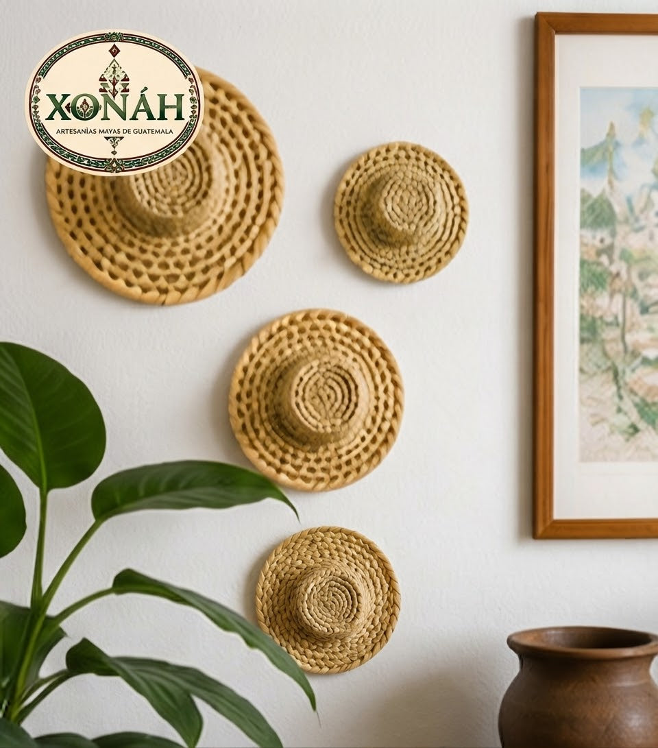 Mini Sombrero de Palma Tejido a Mano | Decoración Artesanal Maya Poqomchí de Guatemala 🇬🇹