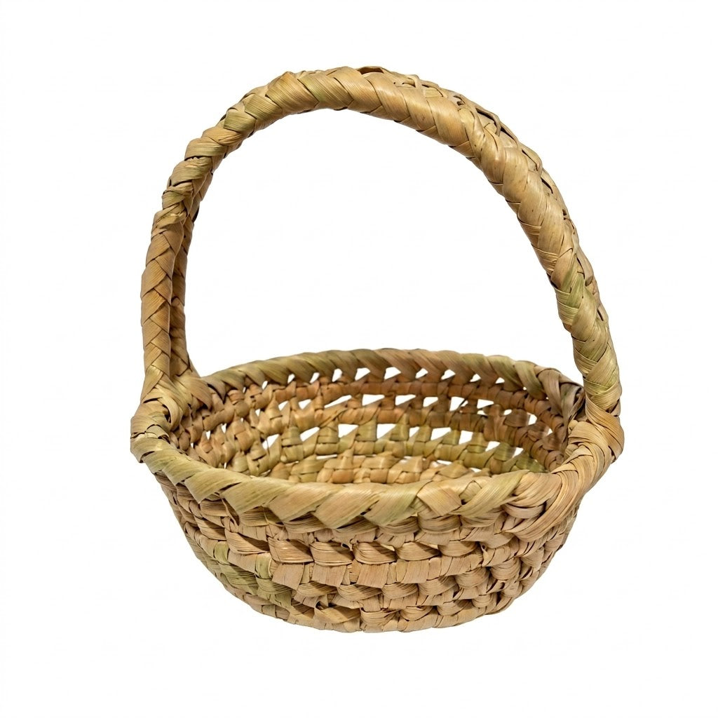 Mini Canasta con Asa Artesanal de Palma Tejida a Mano(Chiquiwit) (Chakach) – | Decoración de Interiores y Usos Múltiples | Artesanía Maya Poqomchí de Guatemala 🇬🇹